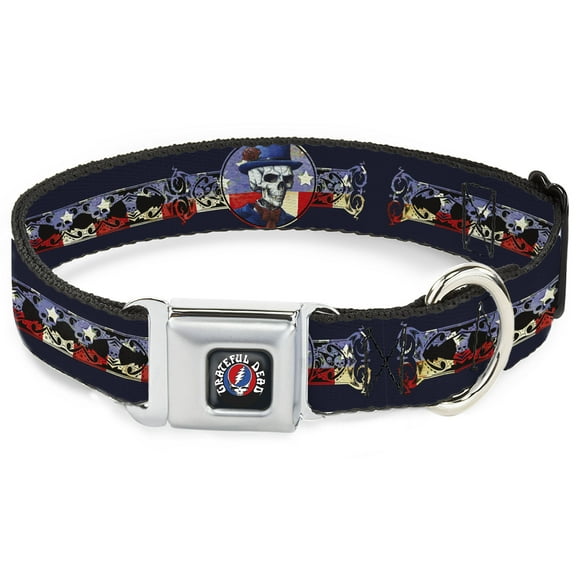 Grateful Dead Pet Collar, Dog Collar Metal Seatbelt Buckle, Grateful Dead Dave'S Picks Skeleton Americana Bonus Art, 9.5 to 13 Inches 1.0 Inch Wide