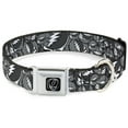 thumbnail image 1 of Grateful Dead Pet Collar, Dog Collar Metal Seatbelt Buckle, Steal Your Face Stacked Gray, 11 to 16.5 Inches 1.0 Inch Wide, 1 of 9