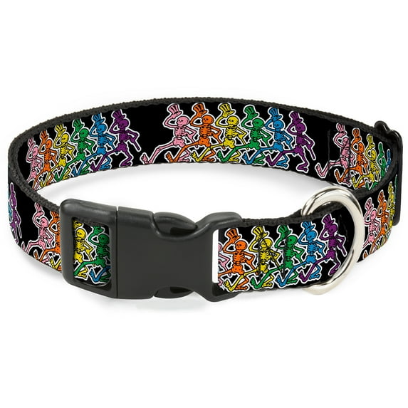 Grateful Dead Pet Collar, Dog Collar Plastic Buckle, Dancing Skeletons Black Multi Color, 15 to 24 Inches 1.0 Inch Wide