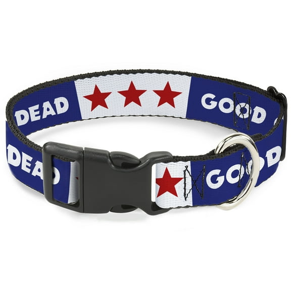 Grateful Dead Pet Collar, Dog Collar Plastic Buckle, Good Ol Grateful Dead Text and Stars Blue White Red, 9.5 to 14.5 Inches 0.5 Inch Wide
