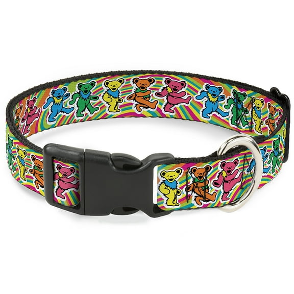 Grateful Dead Pet Collar, Dog Collar Plastic Buckle, Grateful Dead Dancing Bears Swirl Multi Color, 8.5 to 12 Inches 0.5 Inch Wide