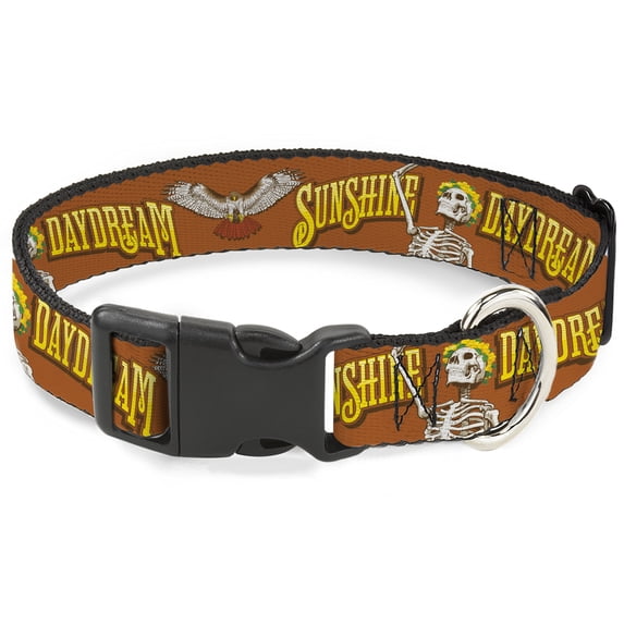 Grateful Dead Pet Collar, Dog Collar Plastic Buckle, Grateful Dead Sunshine Daydream Skeleton Orange, 16 to 23 Inches 1.5 Inch Wide