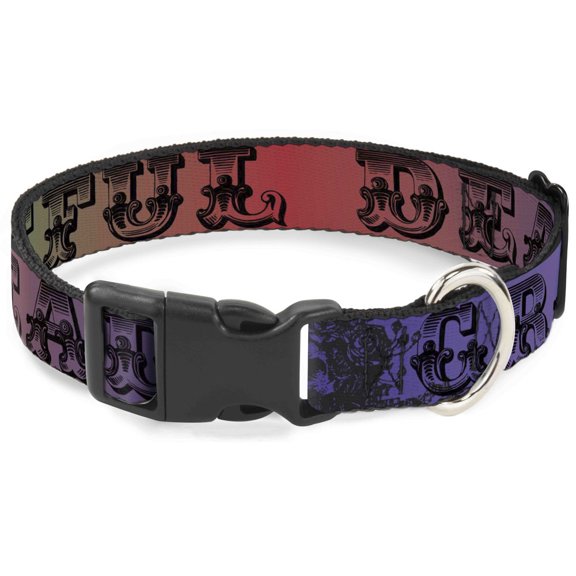 Grateful Dead Pet Collar, Dog Collar Plastic Buckle, Grateful Dead Text Skull Roses Rainbow Fade, 20 to 31 Inches 1.5 Inch Wide