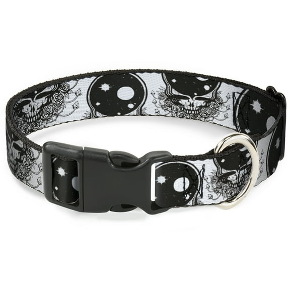 Grateful Dead Pet Collar, Dog Collar Plastic Buckle, Space Your Face White Black, 7 to 8.5 Inches 0.5 Inch Wide