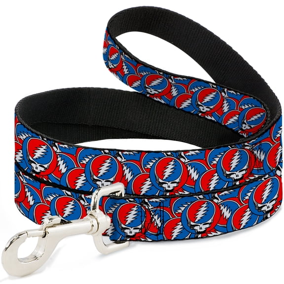 Grateful Dead Pet Leash, Dog Leash, Grateful Dead Steal Your Face Logo Stacked Red White Blue, 4 Feet Long 1.0 Inch Wide