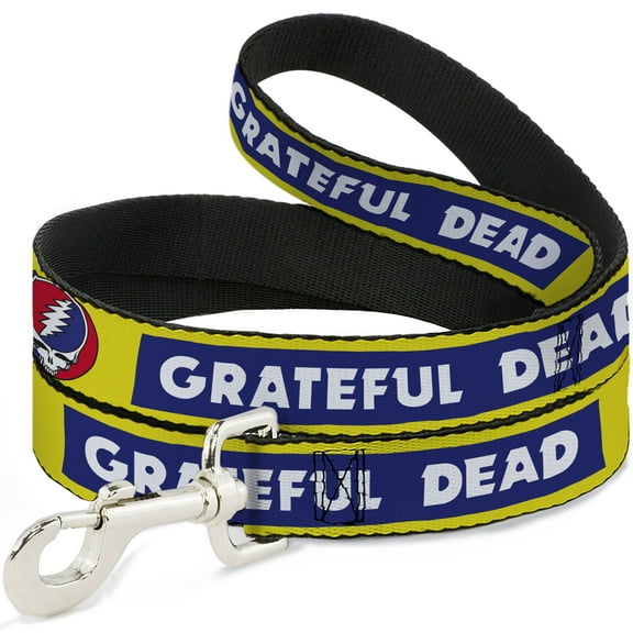 Grateful Dead Pet Leash, Dog Leash, Grateful Dead Text Box and Steal Your Face Logo Yellow/Blue, 4 Feet Long 1.0 Inch Wide