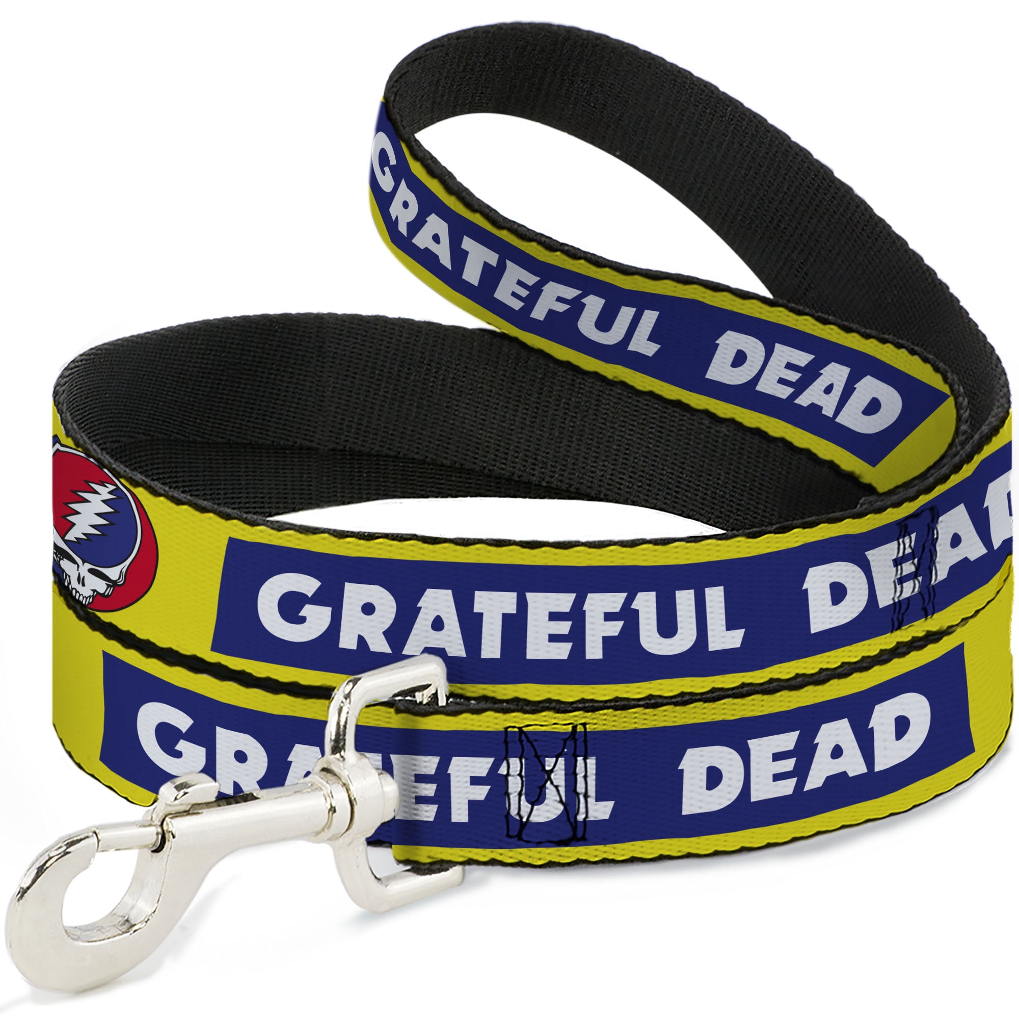 Grateful Dead Pet Leash, Dog Leash, Grateful Dead Text Box and Steal Your Face Logo Yellow/Blue, 6 Feet Long 1.0 Inch Wide