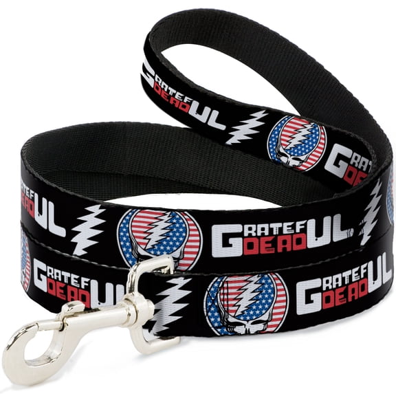 Grateful Dead Pet Leash, Dog Leash, Grateful Dead Text and Steal Your Face Stars and Stripes Logo, 4 Feet Long 1.0 Inch Wide