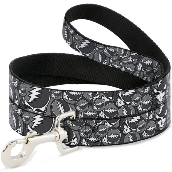 Grateful Dead Pet Leash, Dog Leash, Steal Your Face Stacked Gray, 4 Feet Long 1.0 Inch Wide