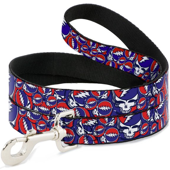 Grateful Dead Pet Leash, Dog Leash, Steal Your Face Stacked Red White Blue, 4 Feet Long 1.0 Inch Wide