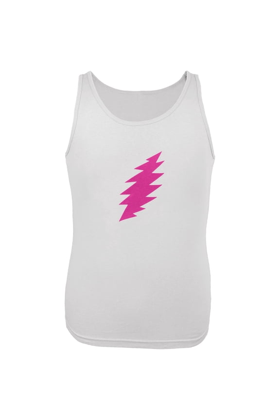- Pink Lightning Bolt White Tank Top - Small