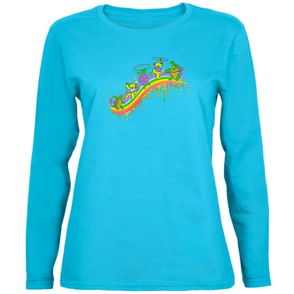 Grateful Dead - Rainbow Hoopers Aqua Juniors Long Sleeve T-Shirt - X-Large