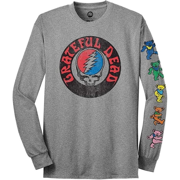 Grateful Dead Rock Men’s Shirt Vintage Long Sleeve Rock Tee Gray - XL