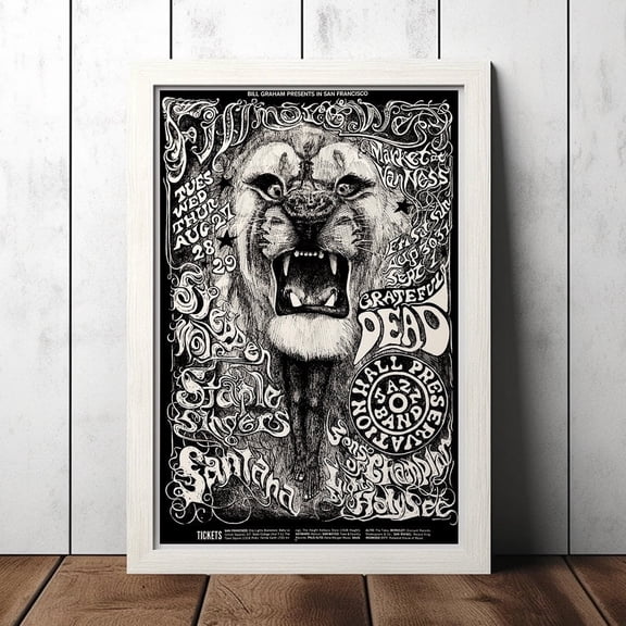 Grateful Dead Santana 1968 Fillmore West Concert Poster Music Fan Collectibles Vintage Music Poster Home Decor Wall Art