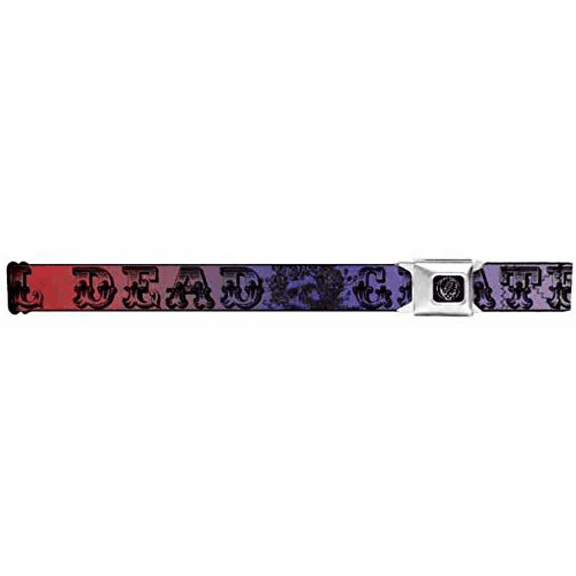 Grateful Dead Seatbelt Belt - Text w/ Skull & Roses Rainbow Fade Design