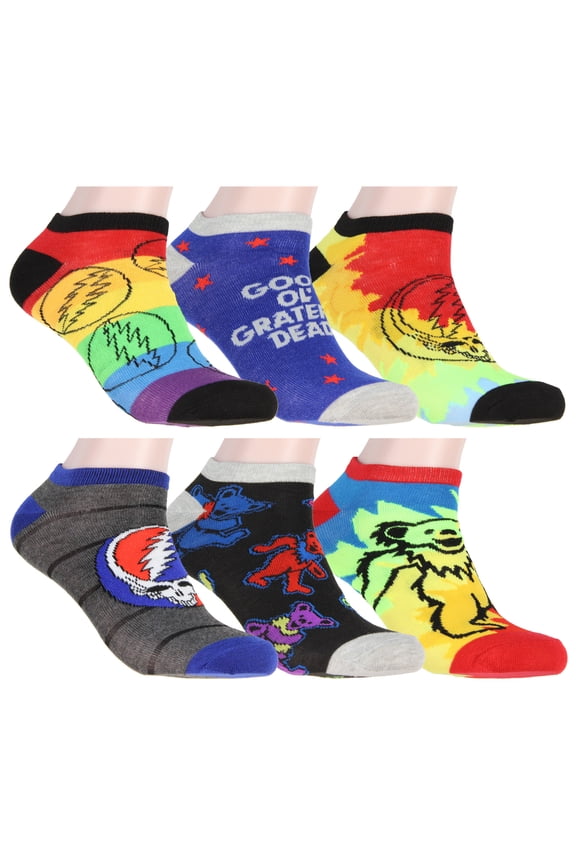 Grateful Dead Socks Adult Tie Dye Dancing Bears And Steal Your Face 6 Pack Ankle Socks