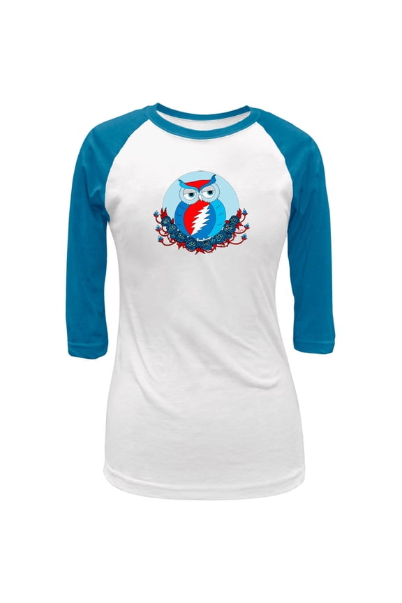 - Steal Your Face Owl White & Cobalt Juniors Raglan - Small