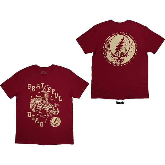 Grateful Dead Unisex T-Shirt Skeleton Horse (Red) (Back Print)