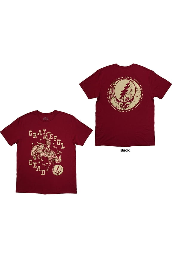 Grateful Dead Unisex T-Shirt Skeleton Horse (Red) (Back Print)