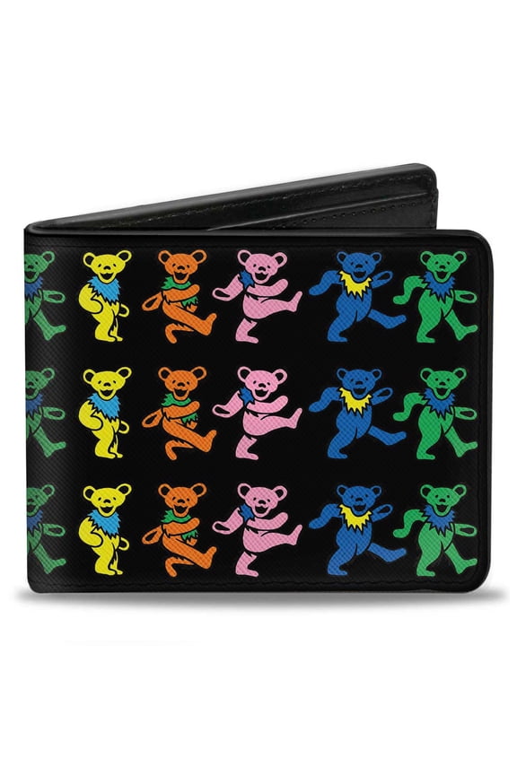 Grateful Dead Wallet, Bifold, Dancing Bears Black Multi Color, Vegan Leather