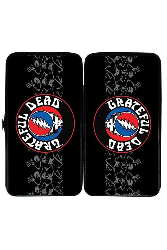 Grateful Dead Wallet, Hinged, Grateful Dead Steal Your Face Logo Dancing Skeletons Black, Vegan Leather