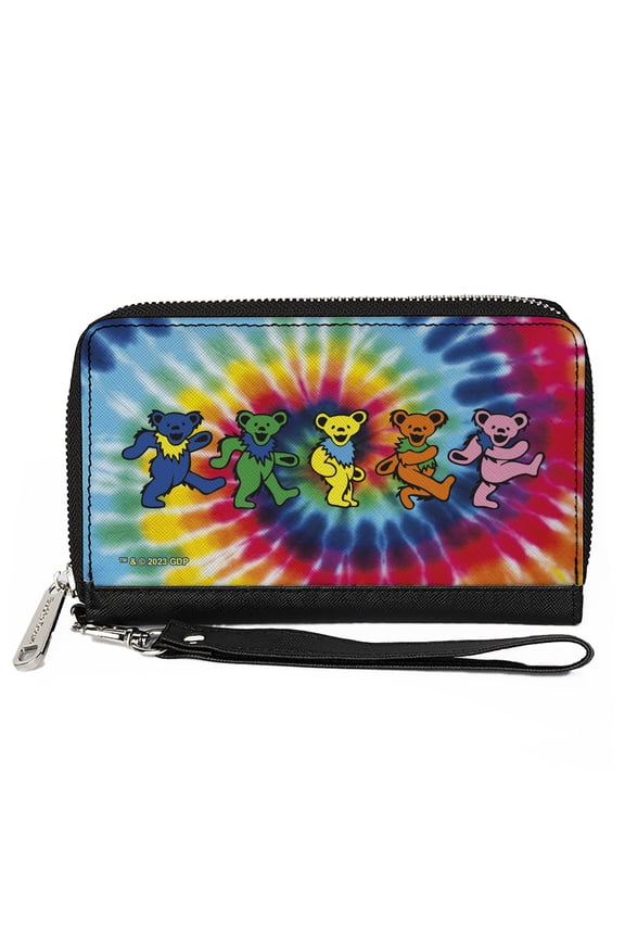 Grateful Dead Wallet, Zip Around, Grateful Dead Dancing Bears Swirl Tie Dye Multi Color, Vegan Leather