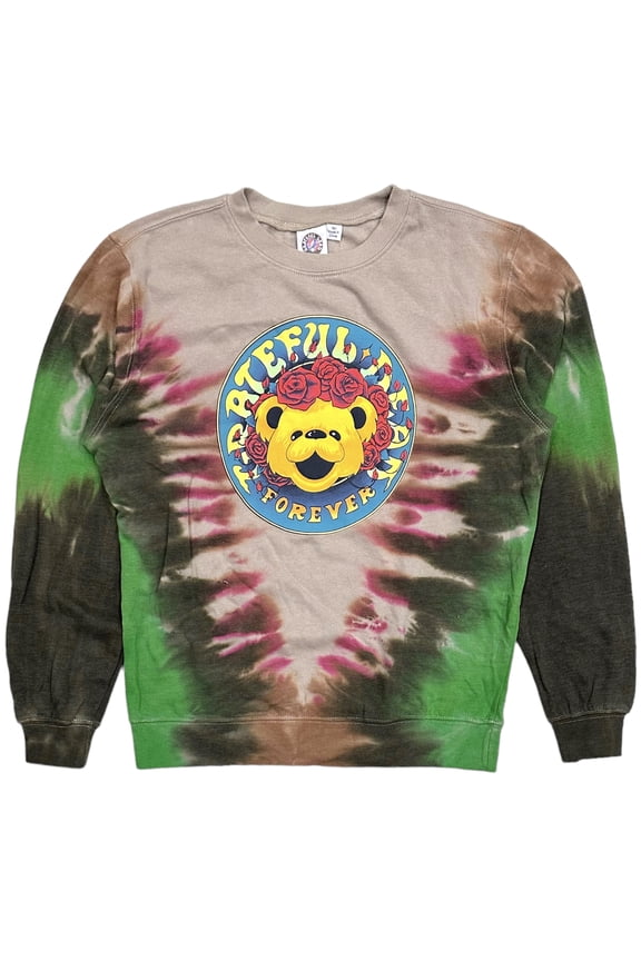 Women's Forever Bear Tie Dye Crewneck Sweatshirt in Green/Brown (X-Small, Green/Brown Tie Dye)