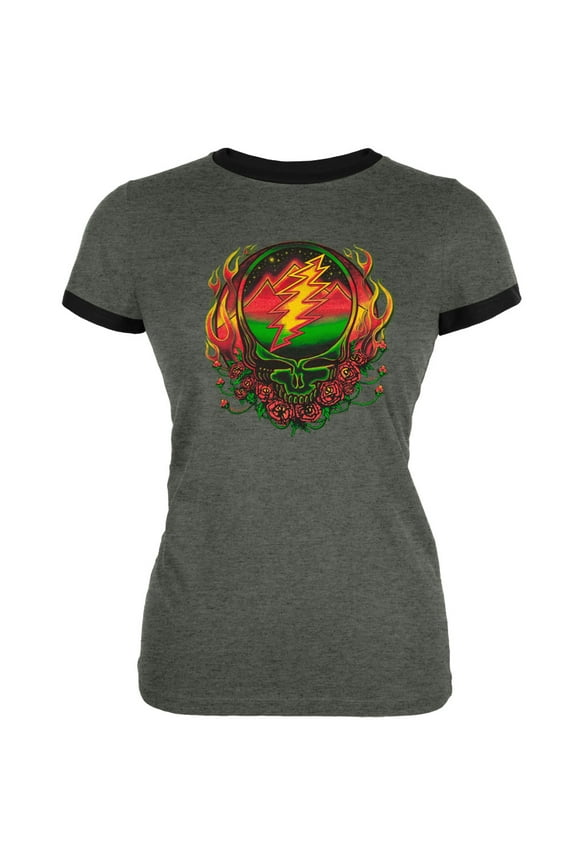 Women's Juniors Scarlet Fire SYF Dark Grey Ringer Short Sleeve T Shirt