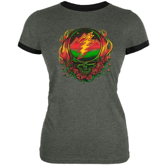 Grateful Dead Women's Juniors Scarlet Fire SYF Dark Grey Ringer Short Sleeve T Shirt