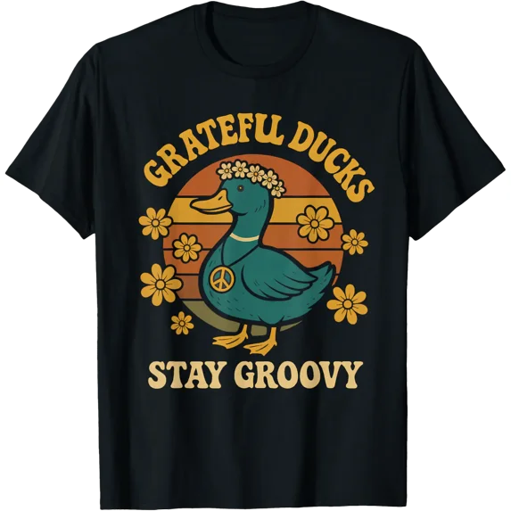 Grateful Ducks Stay Groovy Retro T-Shirt Size S-5XL
