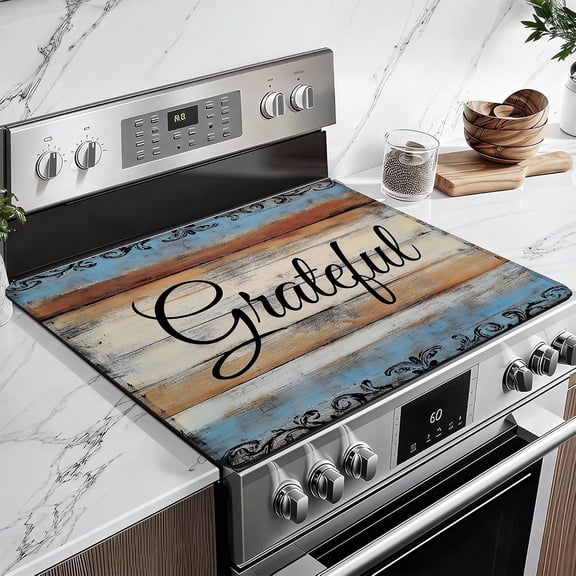 Grateful Glass stove top cover 28"x 20",Imitation Wood Pattern Stove Covers for Electric Stove,Non-Slip Scratch-Resistant Expands Counter Space