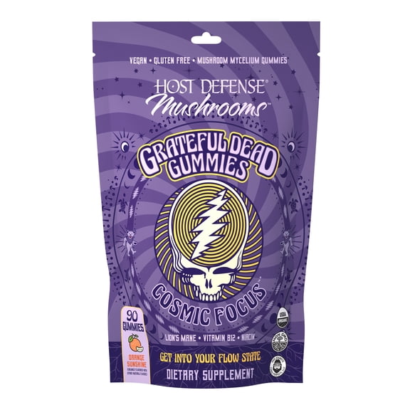 Host Defense Cosmic Focus Grateful Dead Gummies - Mushroom Gummies with Lion’s Mane, B12 & Niacin - Supports Focus, Memory, Brain Function & Mental Energy, orange, 11.04 ounces, 30 servings