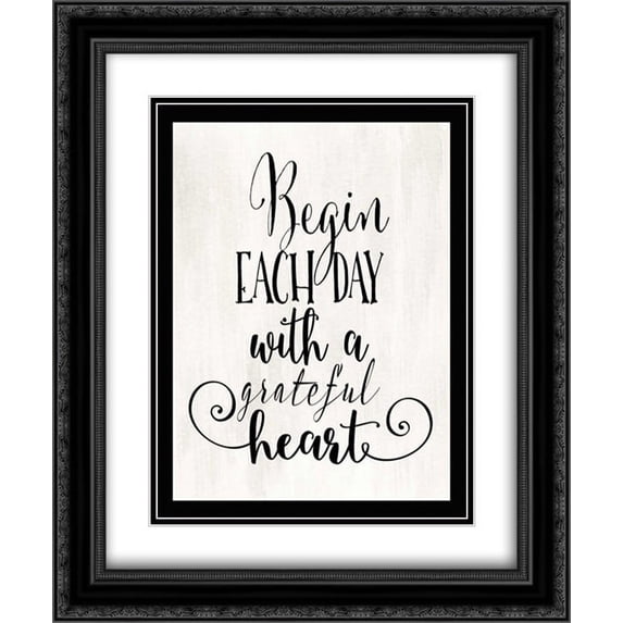 Grateful Heart Cream and Black 2x Matted 20x24 Black Ornate Framed Art Print by Moss, Tara