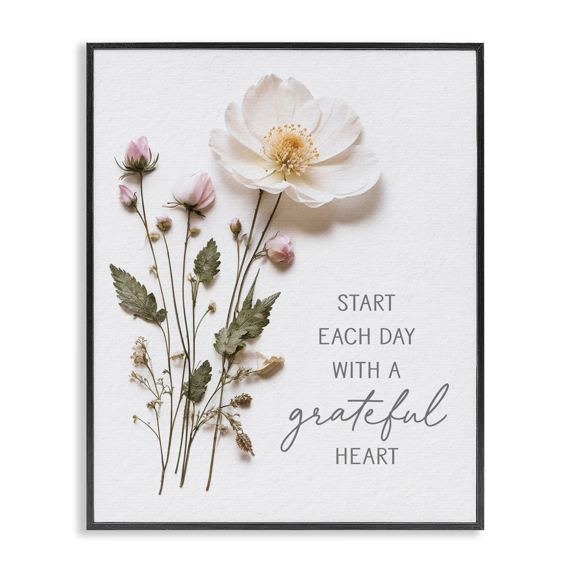 Grateful Heart Pressed Flowers Black Framed Giclee Art, design by Lettered and Lined