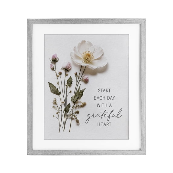 Stupell Industries Shabby Chic Grateful Heart Pressed Flowers Gray Framed Print Under Glass, 17 x 21, by Lettered and Lined