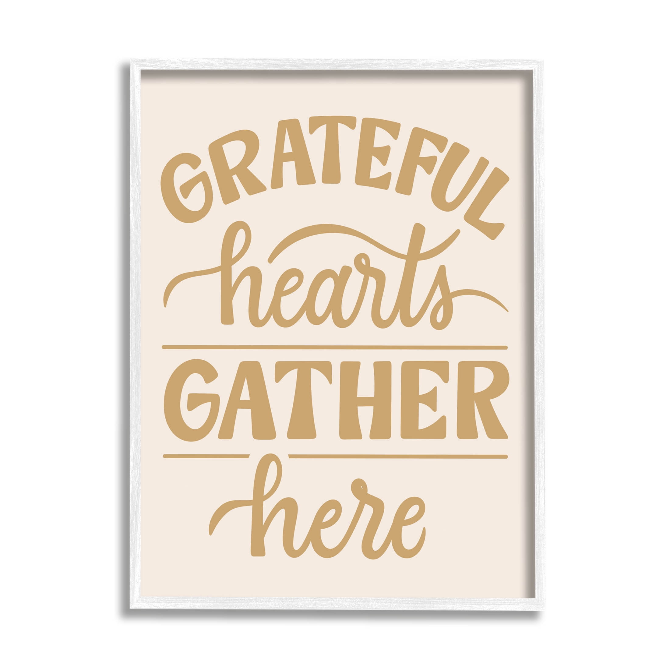 Grateful Hearts Gather Here Phrase Holiday Graphic Art White Framed Art Print Wall Art