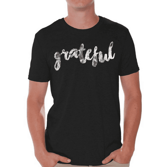 Grateful Script Minimalist Thanksgiving T-Shirt for Men Women