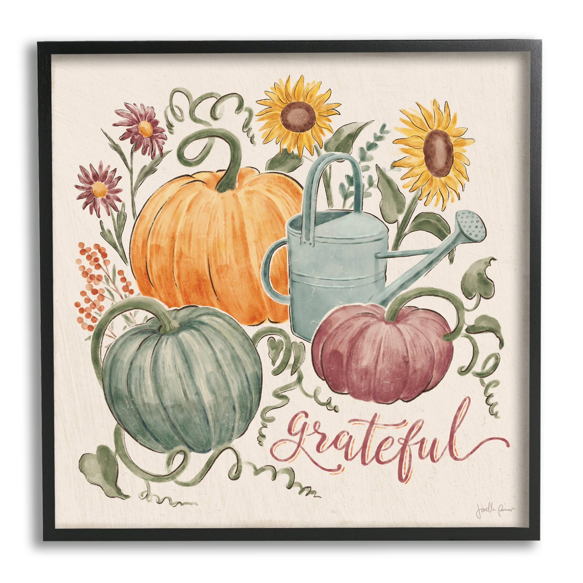 Grateful Script Warm Pumpkins Autumn Plants Sunflowers Botanical ...