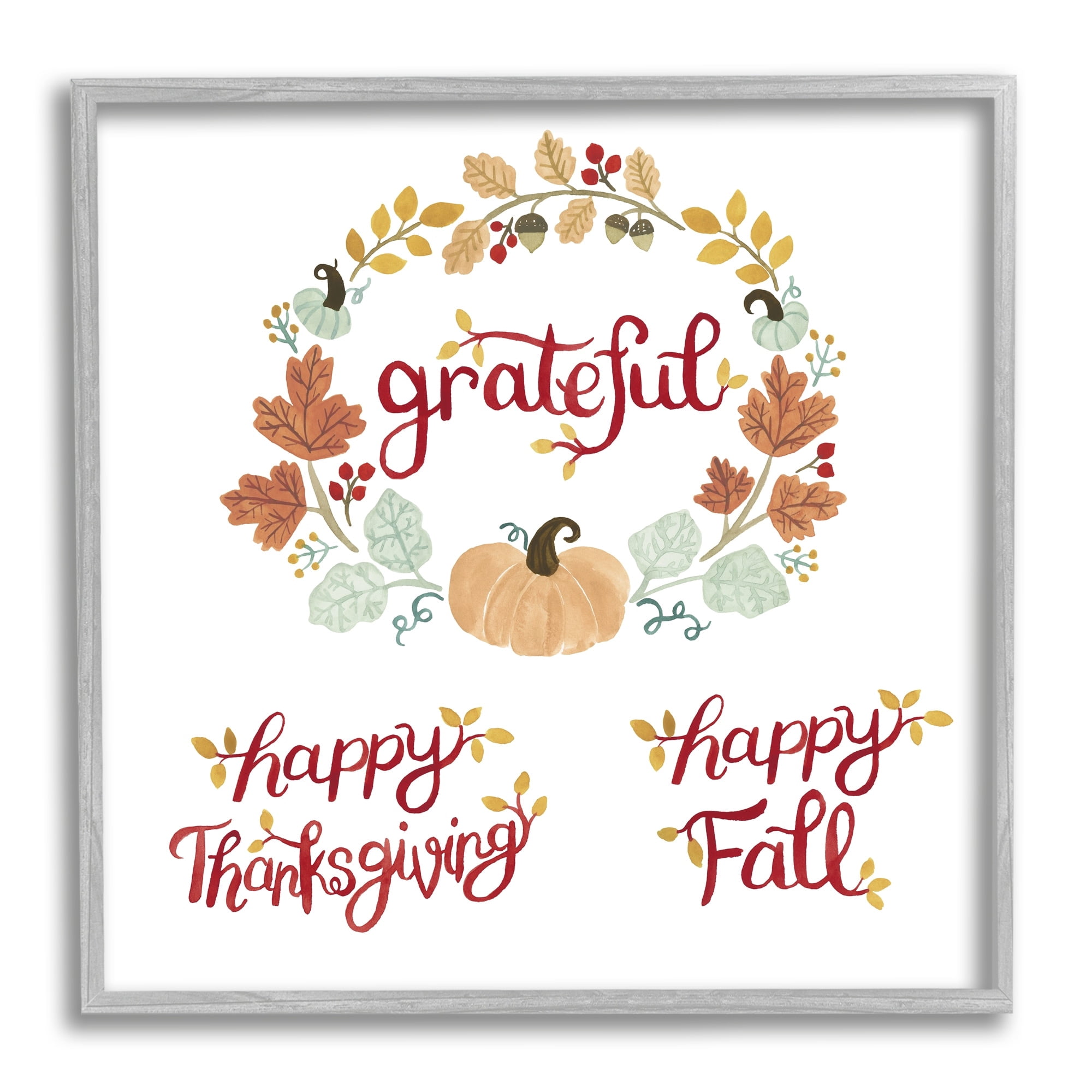 Grateful Seasonal Thanksgiving Holiday Botanical Pumpkin Wreath Botanical & Floral Graphic Art Framed Art Print Wall Art