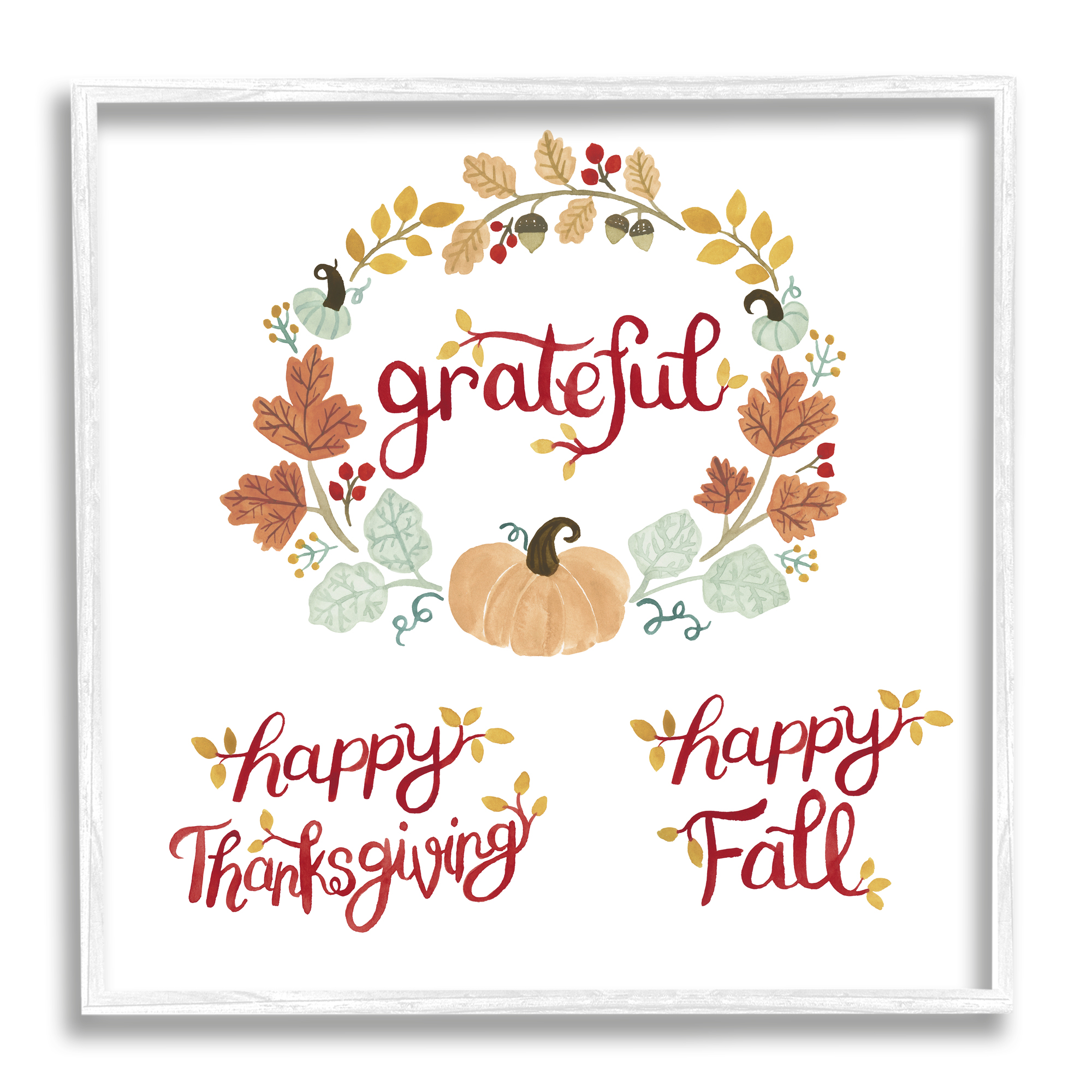 Grateful Seasonal Thanksgiving Holiday Botanical Pumpkin Wreath Botanical & Floral Graphic Art Framed Art Print Wall Art