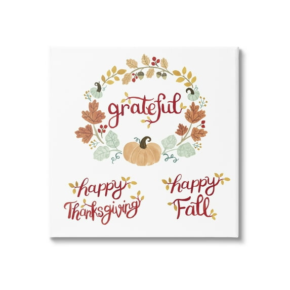 Grateful Seasonal Thanksgiving Holiday Botanical Pumpkin Wreath Botanical & Floral Graphic Art Gallery-Wrapped Canvas Print Wall Art