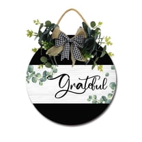 Grateful Sign Farmhouse Wood Sign Front Porch Decor Rustic Wooden Sign Wall Decor Hanging Wooden Decorations with Bow-Knot for Home Porch Wall Door, 11 x 11 inch