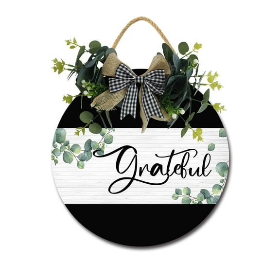 Grateful Sign Farmhouse Wood Sign Front Porch Decor Rustic Wooden Sign Wall Decor Hanging Wooden Decorations with Bow-Knot for Home Porch Wall Door, 11 x 11 inch
