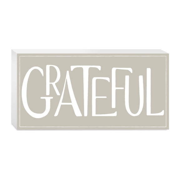 Grateful Soft Sage White 10 x 5 Wood Tabletop Sign Plaque
