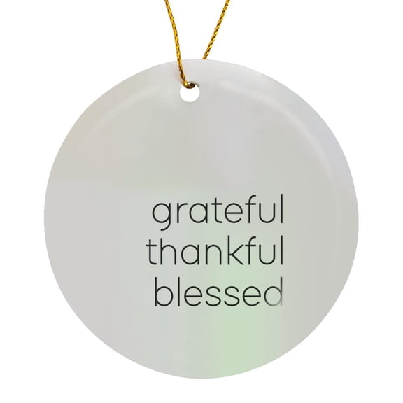 3drose, Grateful Thankful Blessed. Black Lettering on White Background., Circle Porcelain Ornament