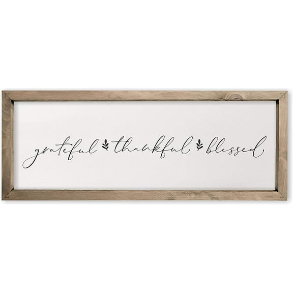 Grateful Thankful Blessed Framed Rustic Framed Wood Farmhouse Wall Sign 6x18