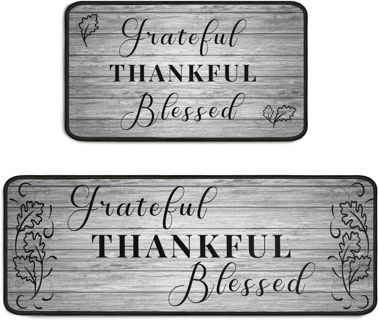 Grateful Thankful Blessed Kitchen Set of 2 Grey Non-Slip Kitchen Rug ...