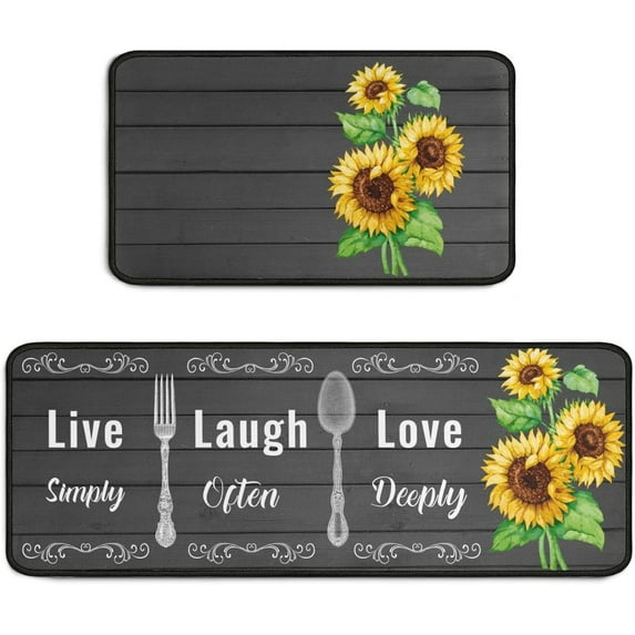 Grateful Thankful Blessed Kitchen Rugs Set of 2 Grey Non-Slip Kitchen Rug and Mat Cushioned Comfort Kitchen Standing Rug for Kitchen Floor Farmhouse Thanksgiving Decor 17"x47"+17"x30"