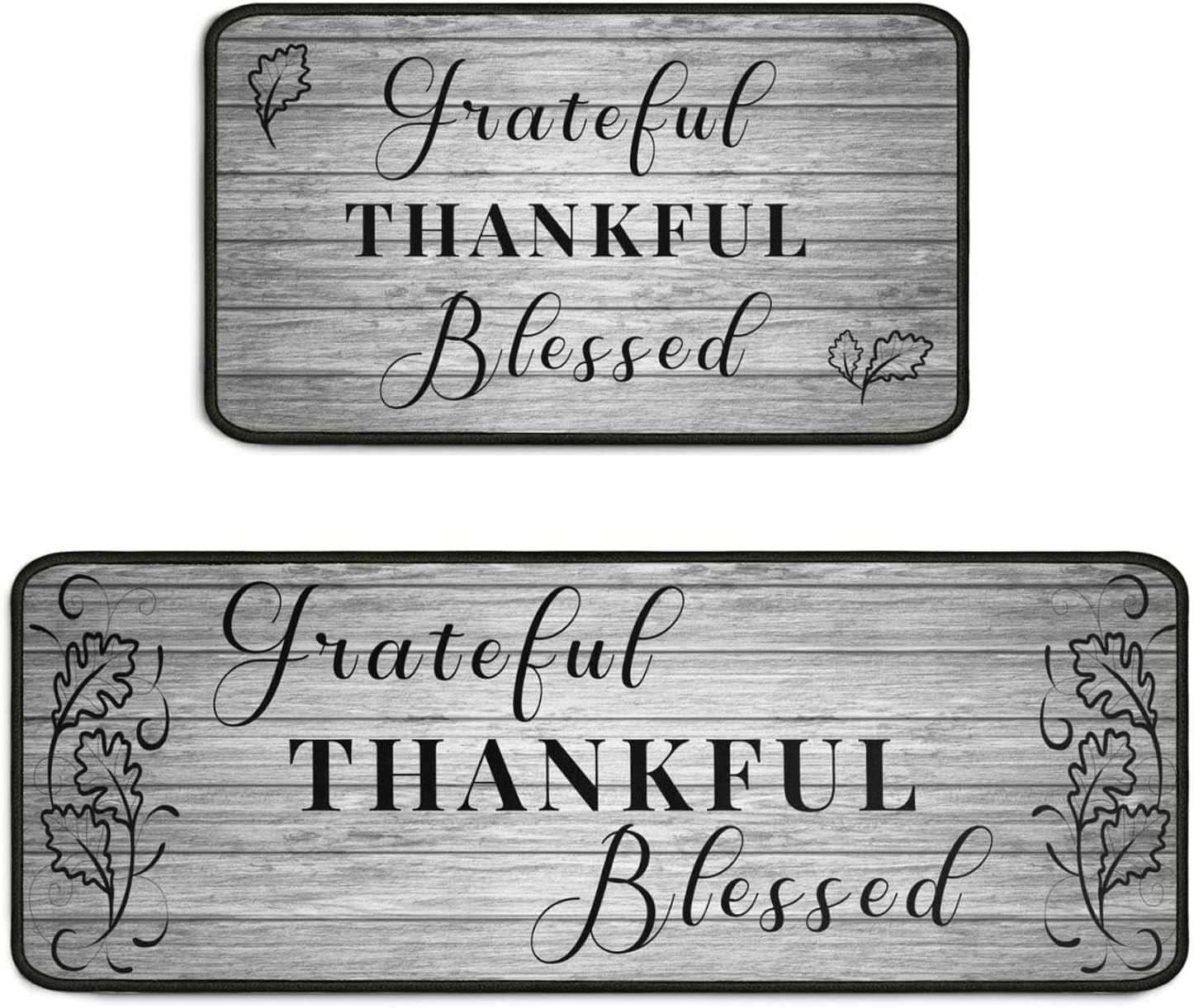 Grateful Thankful Blessed Kitchen Rugs Set of 2 Grey Non-Slip Kitchen ...