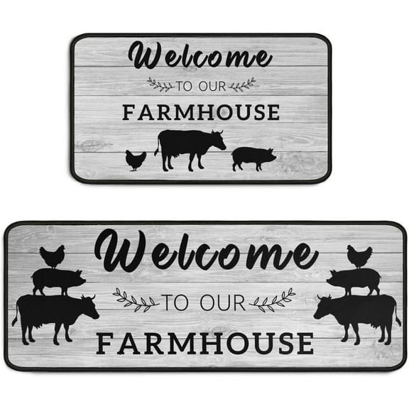 Grateful Thankful Blessed Kitchen Rugs Set of 2 Grey Non-Slip Kitchen Rug and Mat Cushioned Comfort Kitchen Standing Rug for Kitchen Floor Farmhouse Thanksgiving Decor 17"x47"+17"x30"